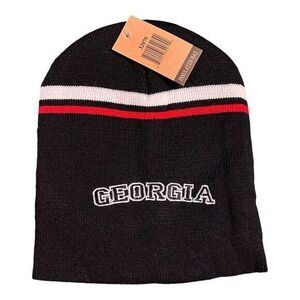 UGA University Of Georgia Solid‎ Black Beanie Insulated Hat Striped NWT